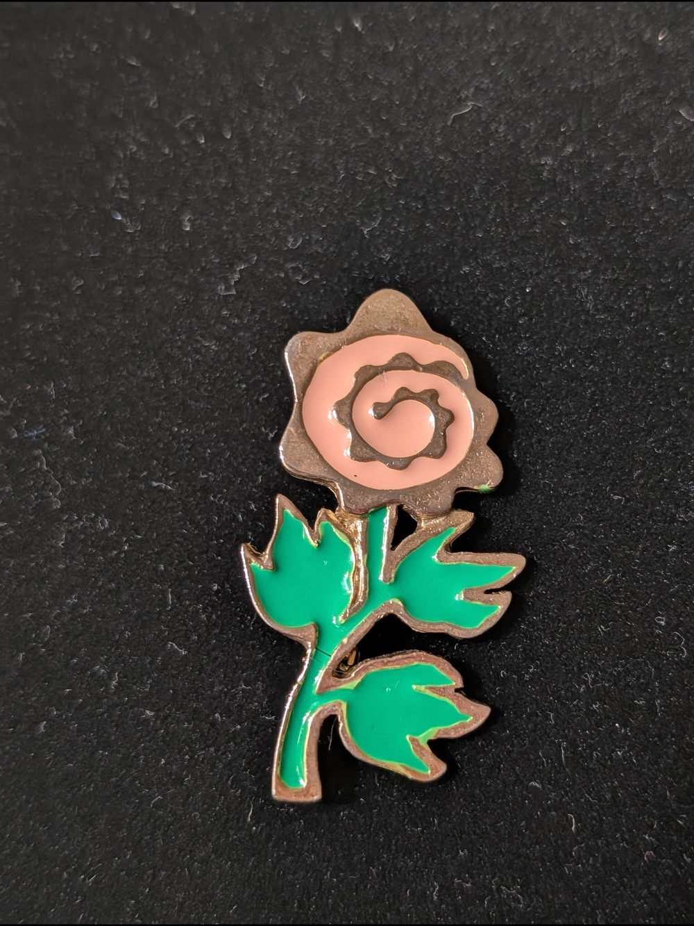 Rose Enamel Pin - Pink & Green Flower Brooch Vintage Style